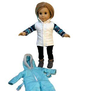 American Girl Doll Custom Julie Blue Wig Two Outfits Winter and AG Blue Skisuit